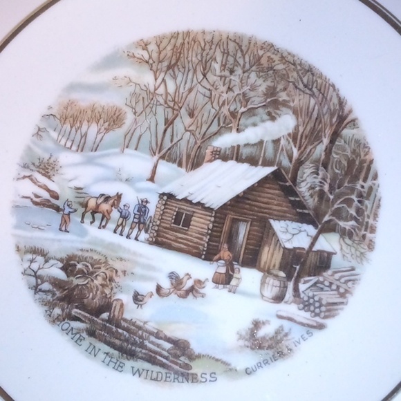 "A Home In The Wilderness" By Currier & Ives Decorated Plate W/Wall Plate Hanger - Picture 3 of 10